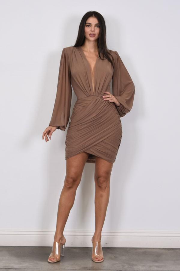 Ruched Mesh Mini Dress 4487