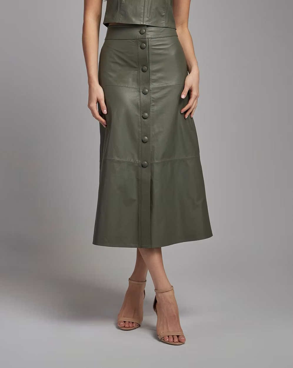 Midi Skirt Buttons Leather 1023