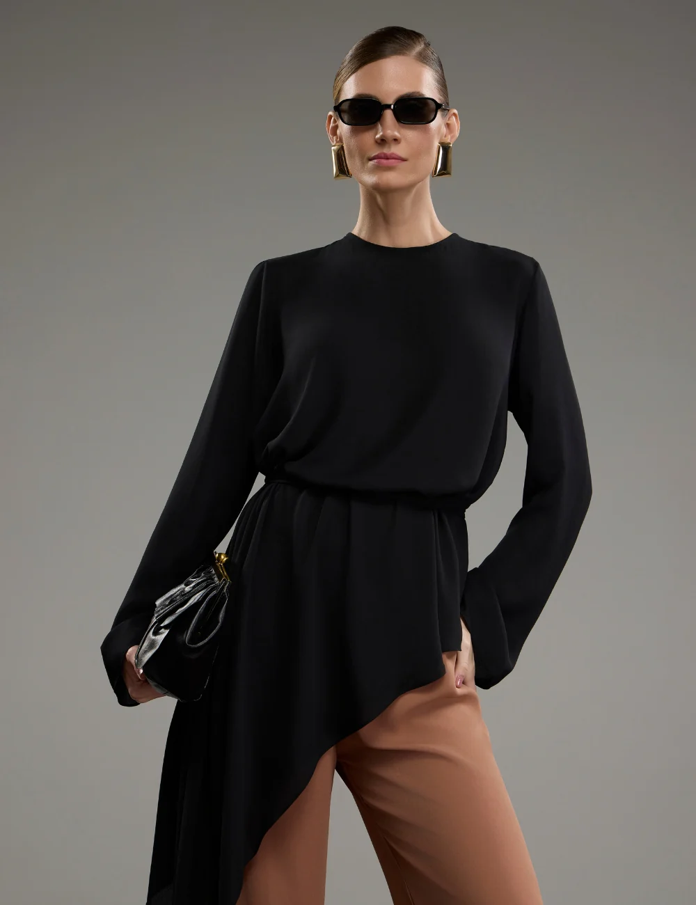 Asymmetrical Blouse with Long Sleeves 10669
