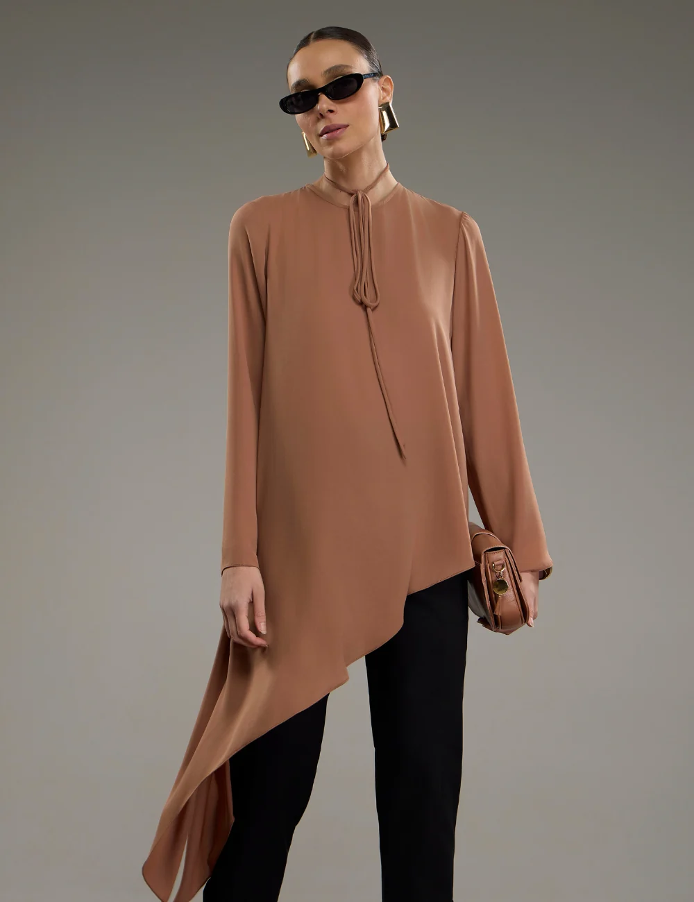 Asymmetrical Blouse with Long Sleeves 10669