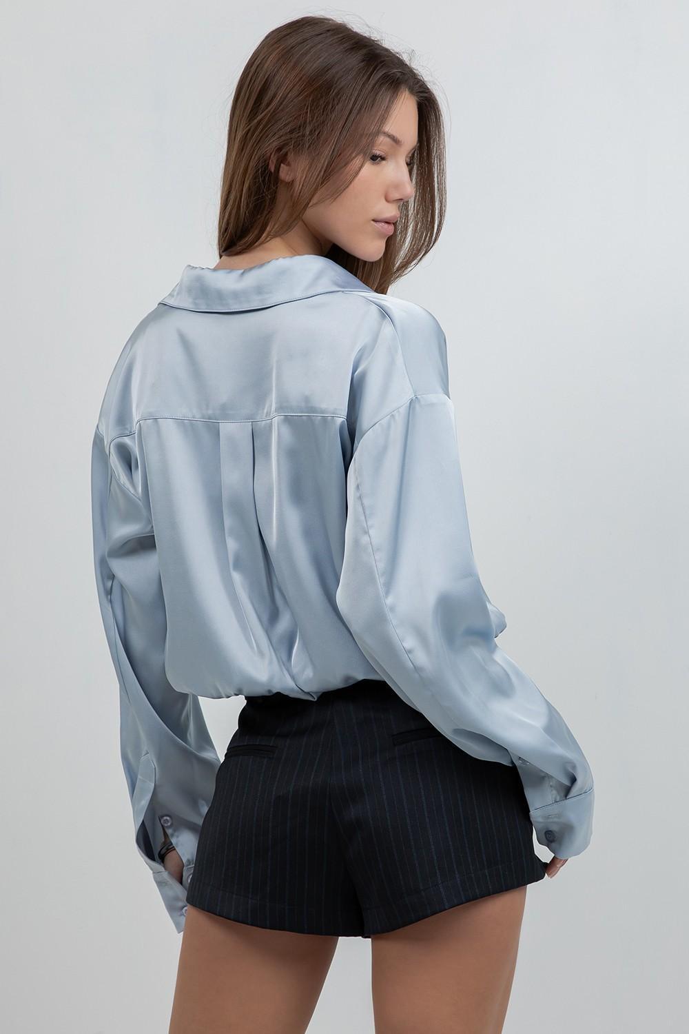 Satin Shirt Lace Accent 13671