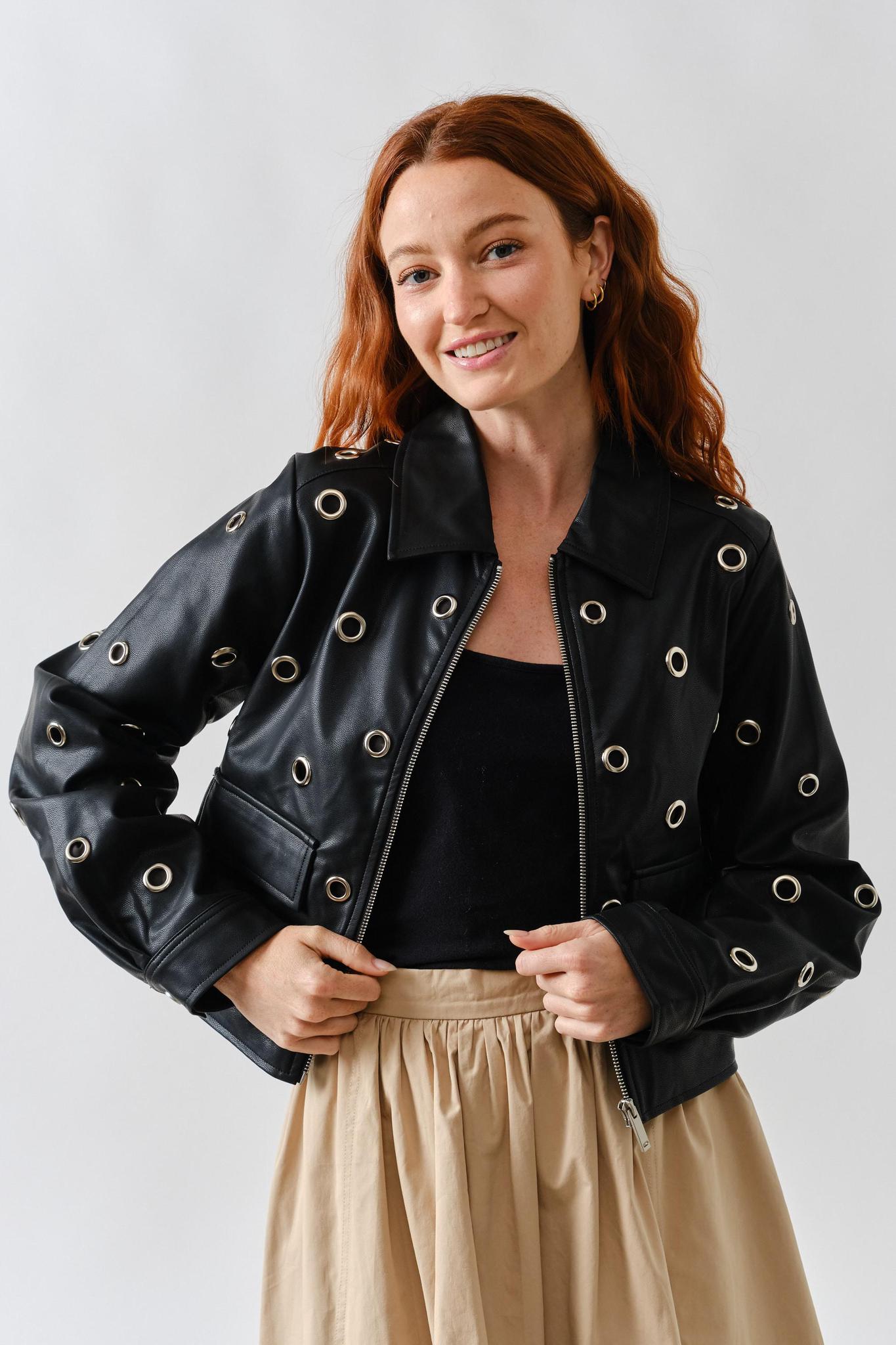 Grommet Faux Leather Jacket 3309