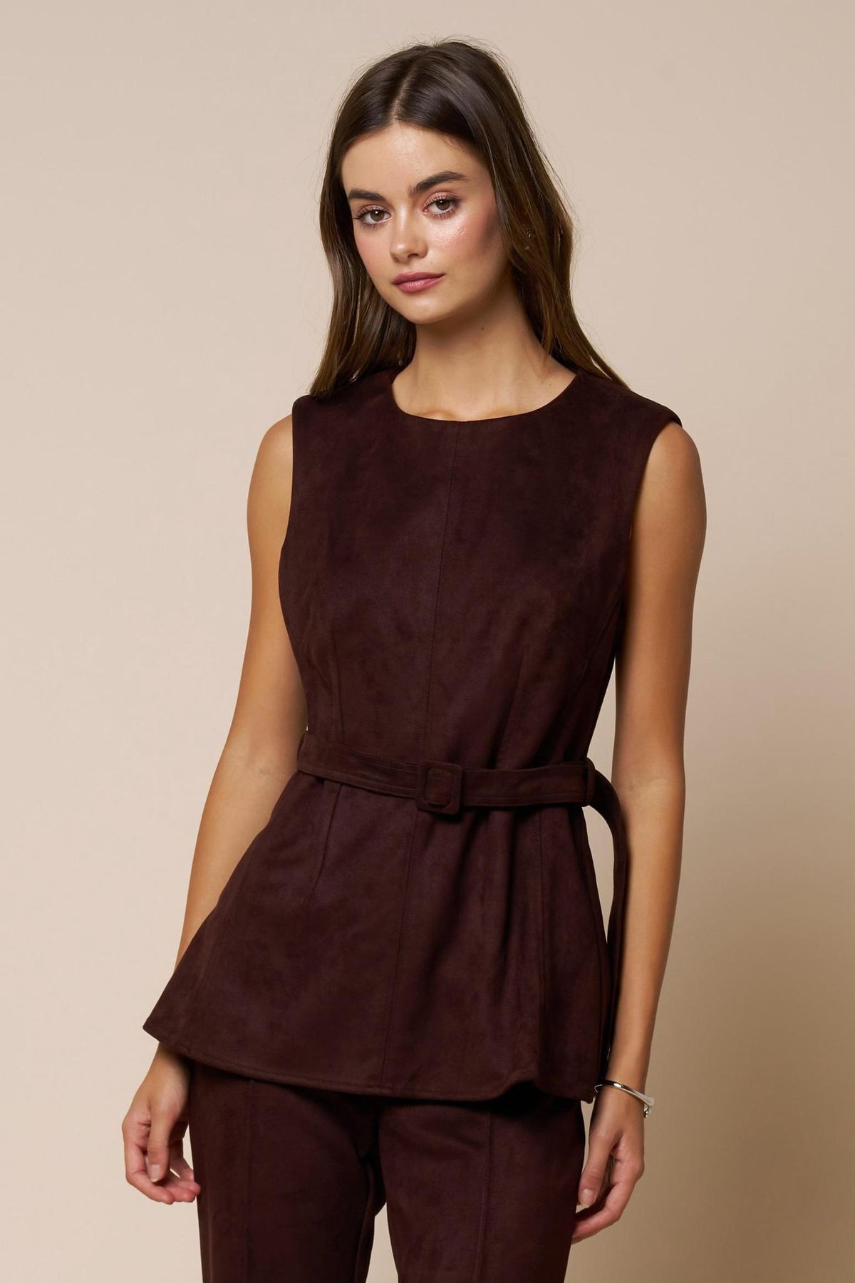 Belted Suede Peplum Top 6282