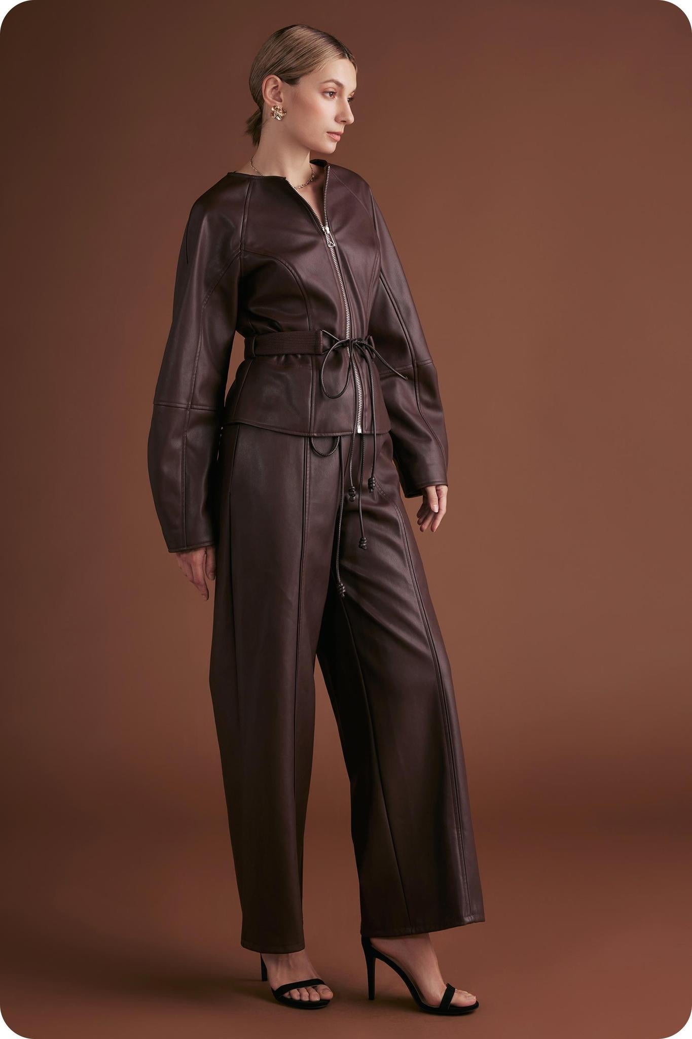 Faux Leather Wide Legs Pant 3545