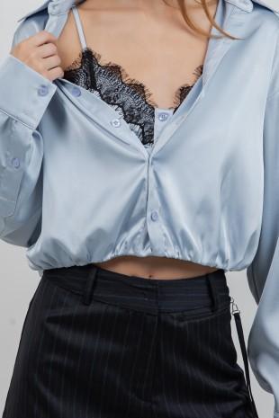 Satin Shirt Lace Accent 13671