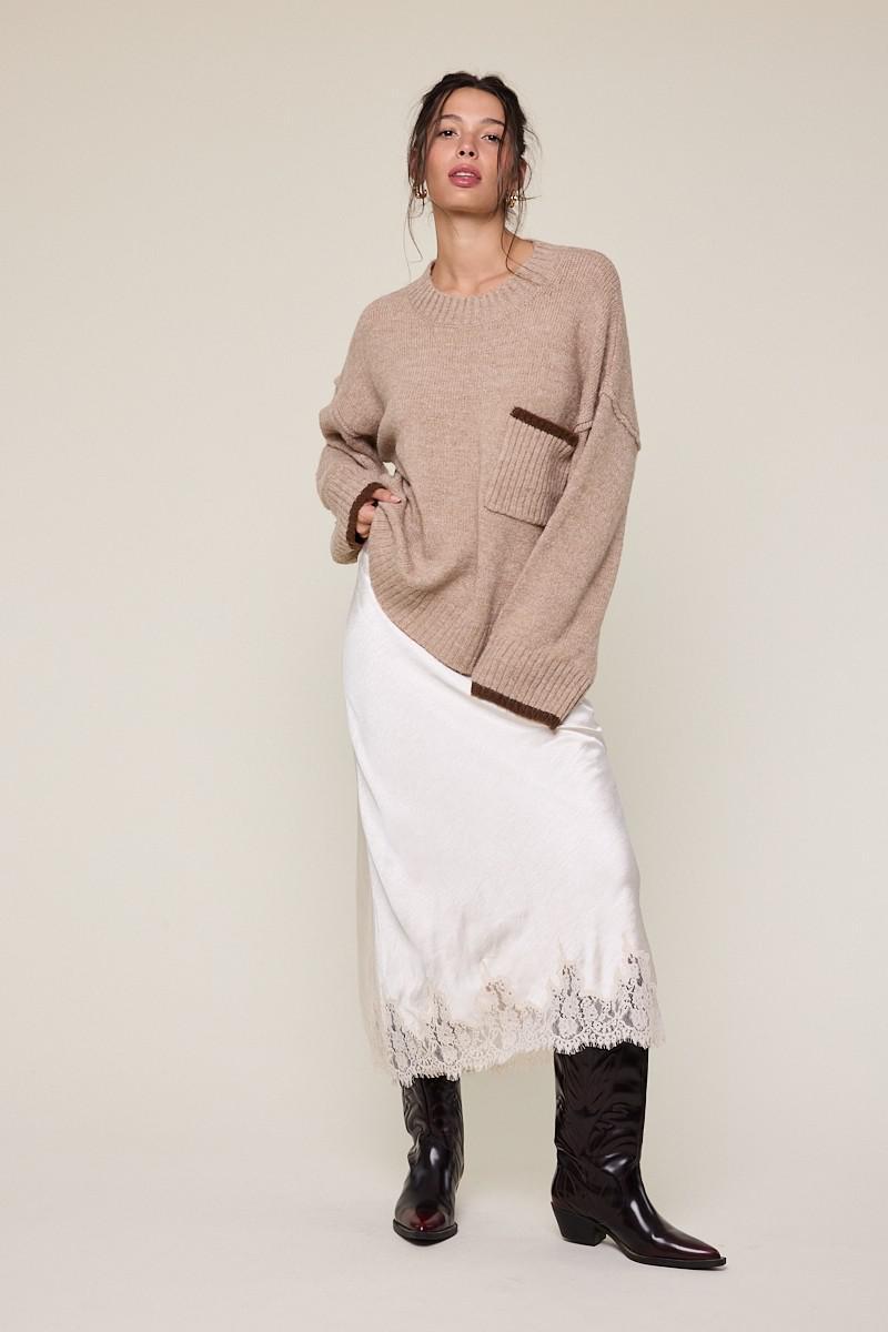 Satin Lace Midi Skirt 40094