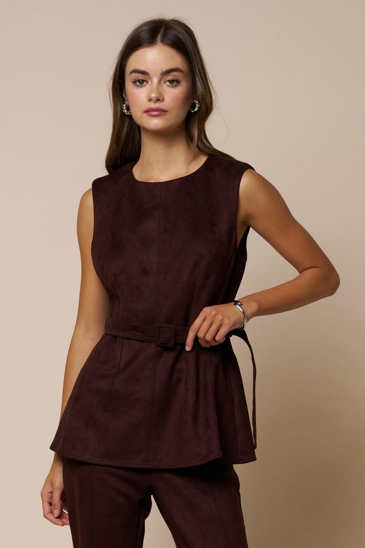 Belted Suede Peplum Top 6282
