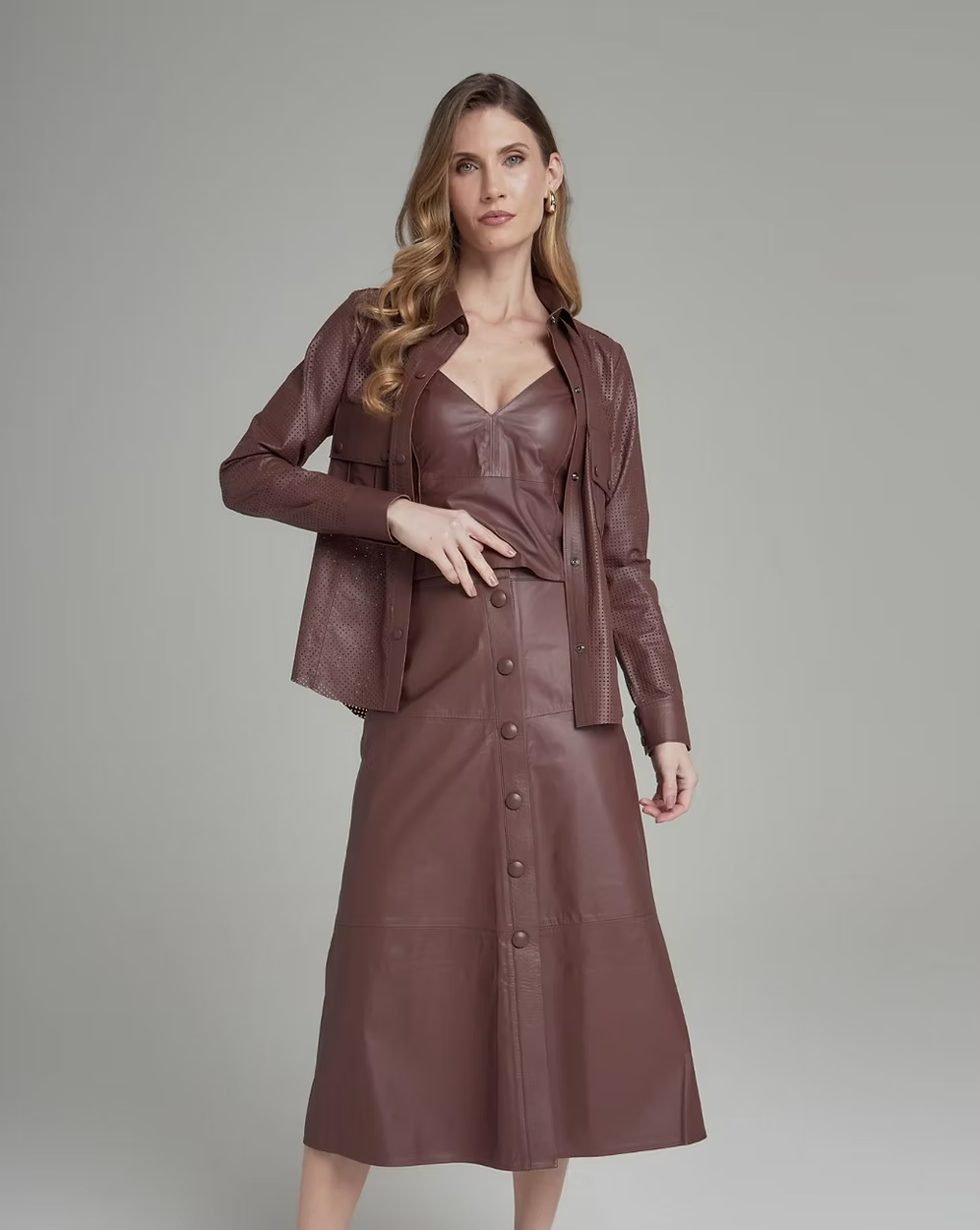 Midi Skirt Buttons Leather 1023