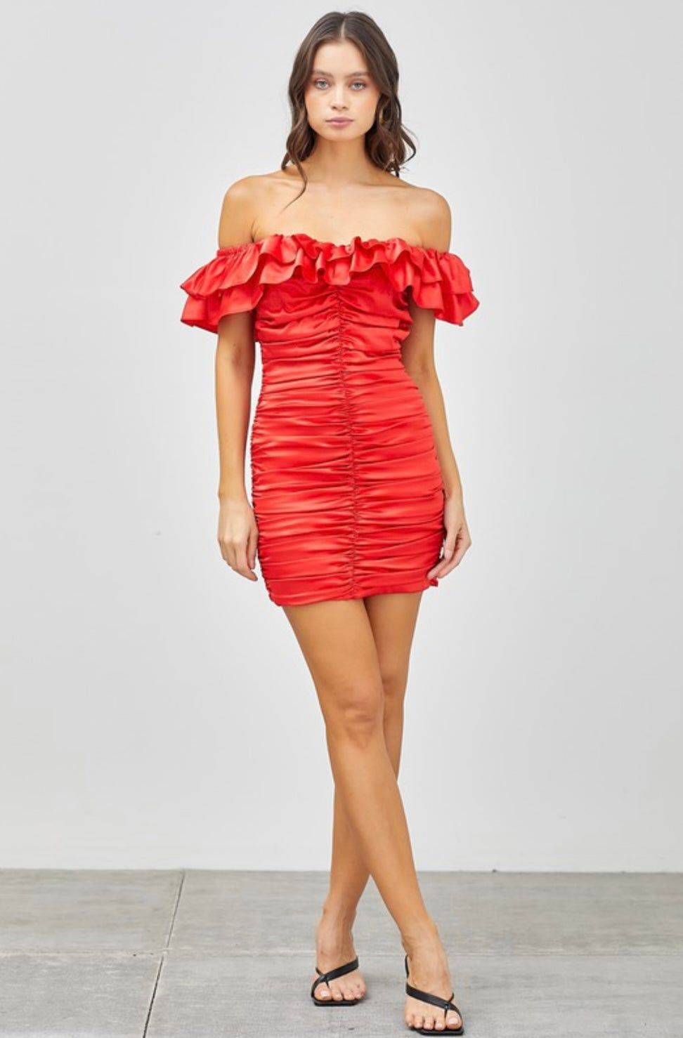 MELINDA RUFFLE MINI DRESS - Blueberry Boutique