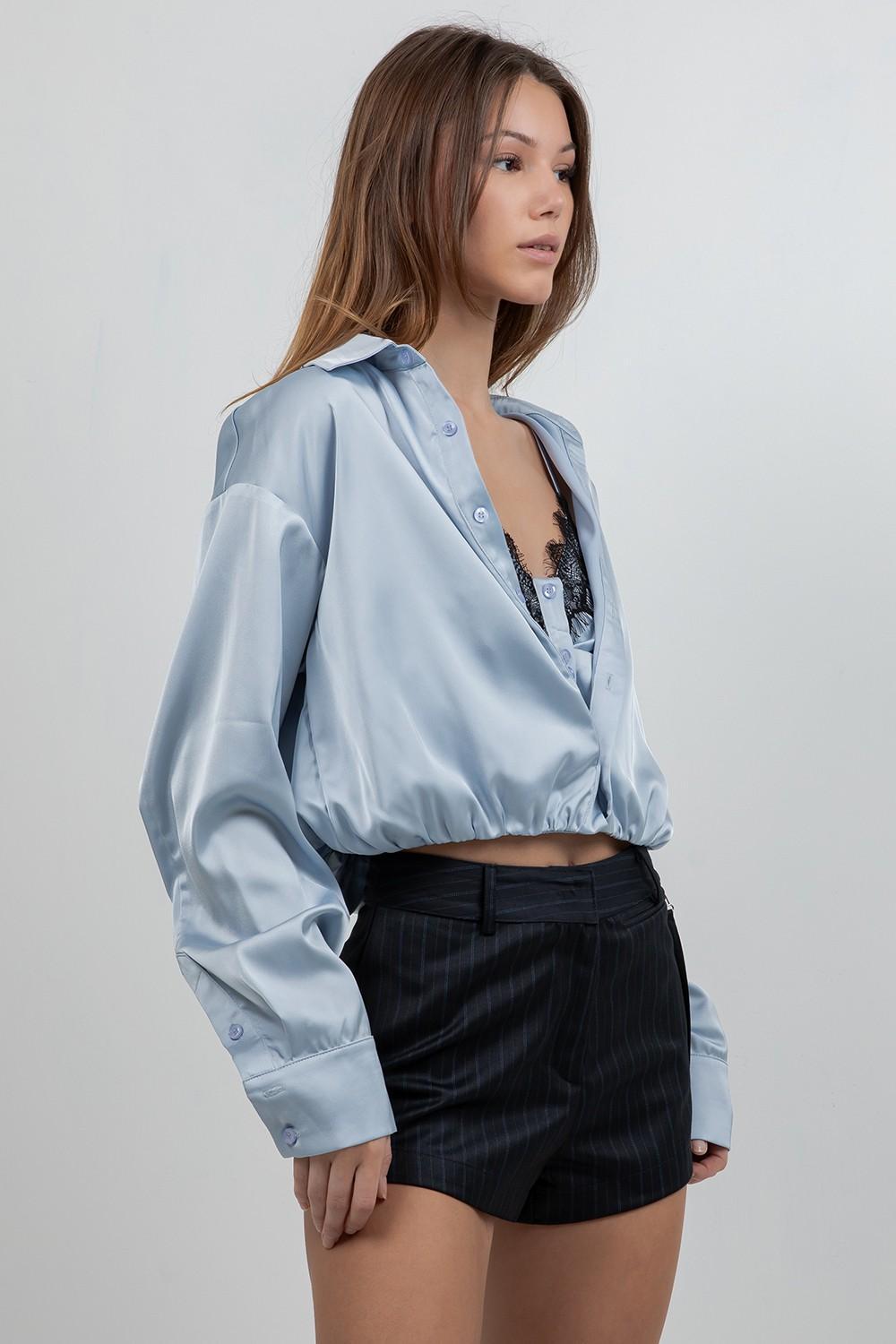 Satin Shirt Lace Accent 13671