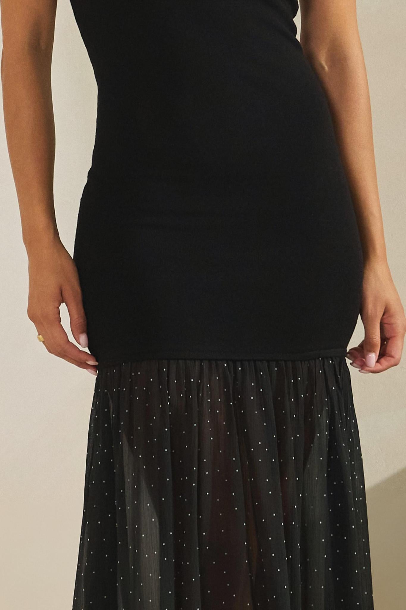 Strapless Knit & Chiffon Maxi Dress 2967