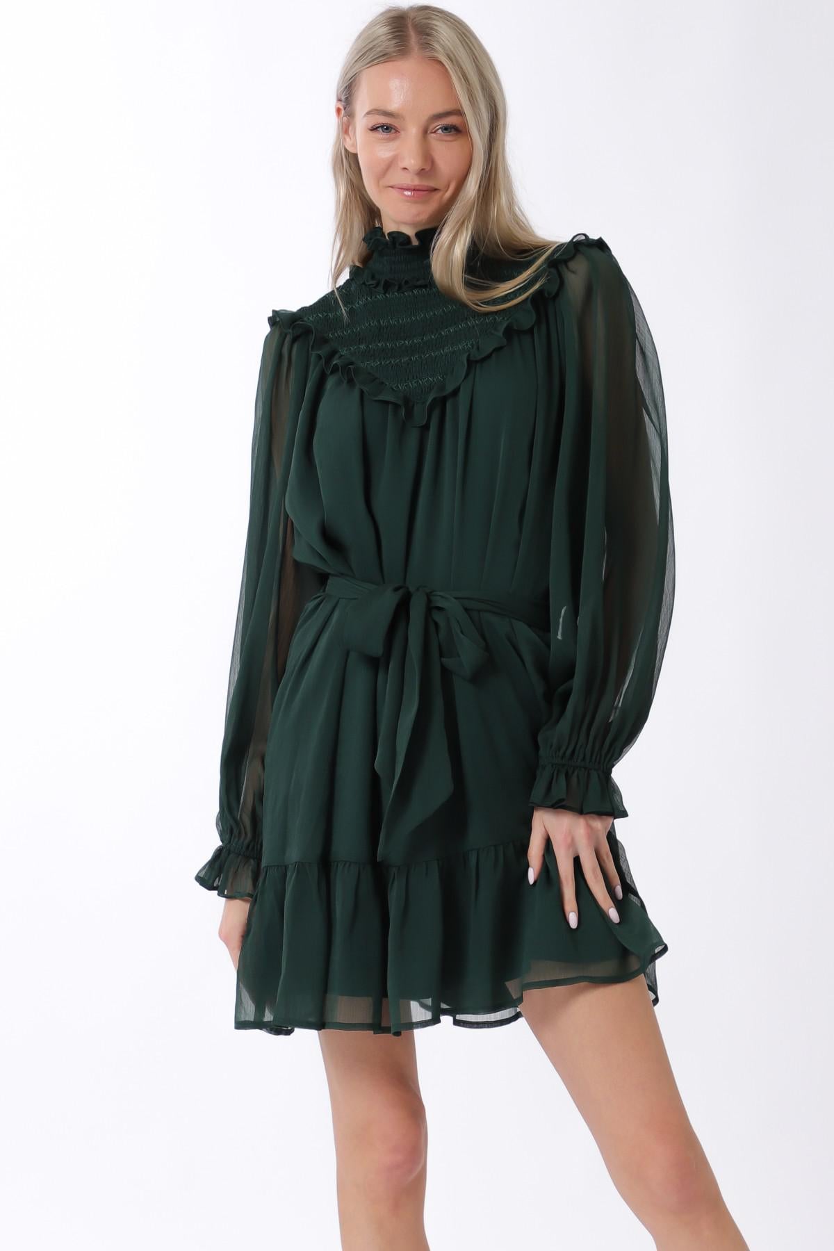 Mock Neck Elastic Mini Dress 32681
