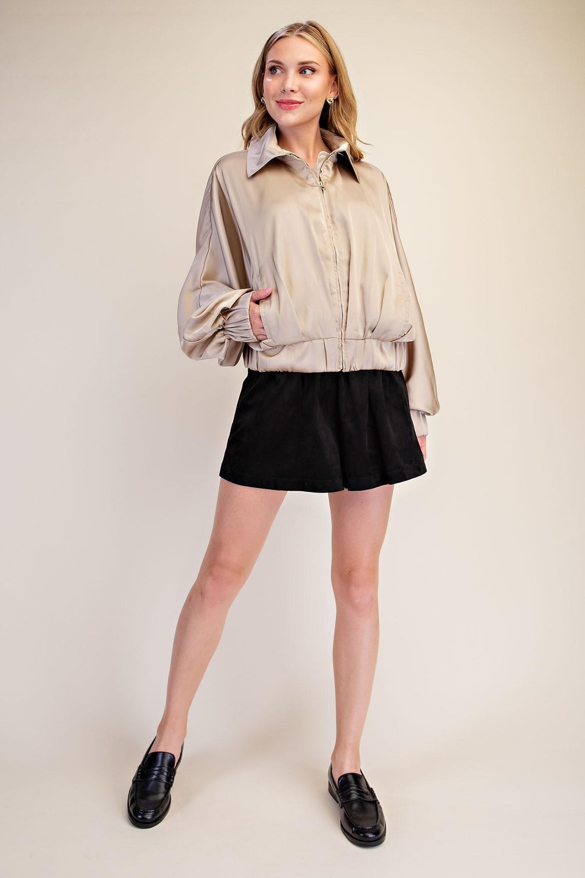 Satin Effect Bomber Jacket J8389