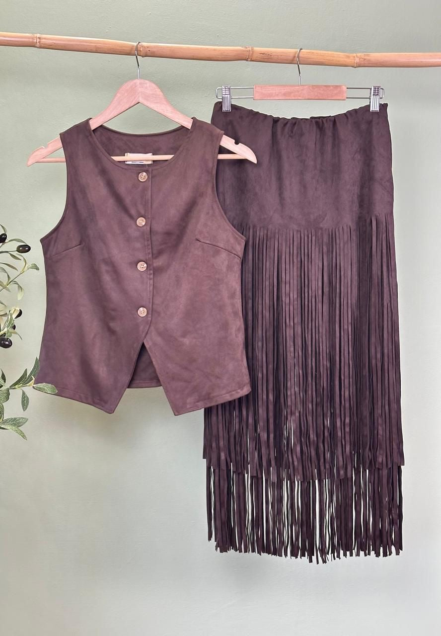 Suede Skirt franja Italy 5307