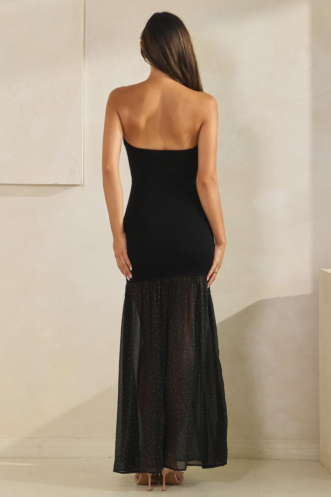 Strapless Knit & Chiffon Maxi Dress 2967
