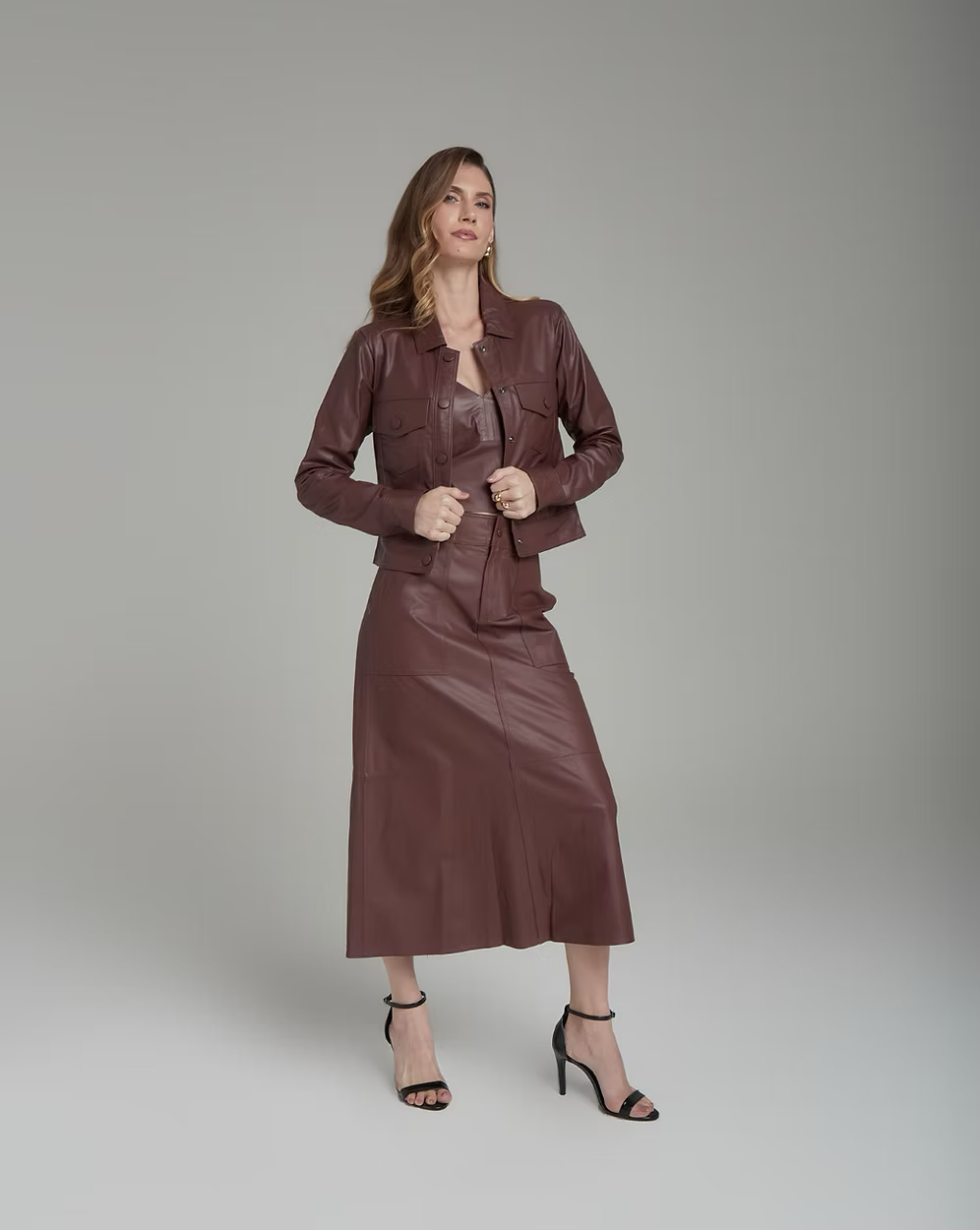 Pocket Midi Skirt Leather 1205