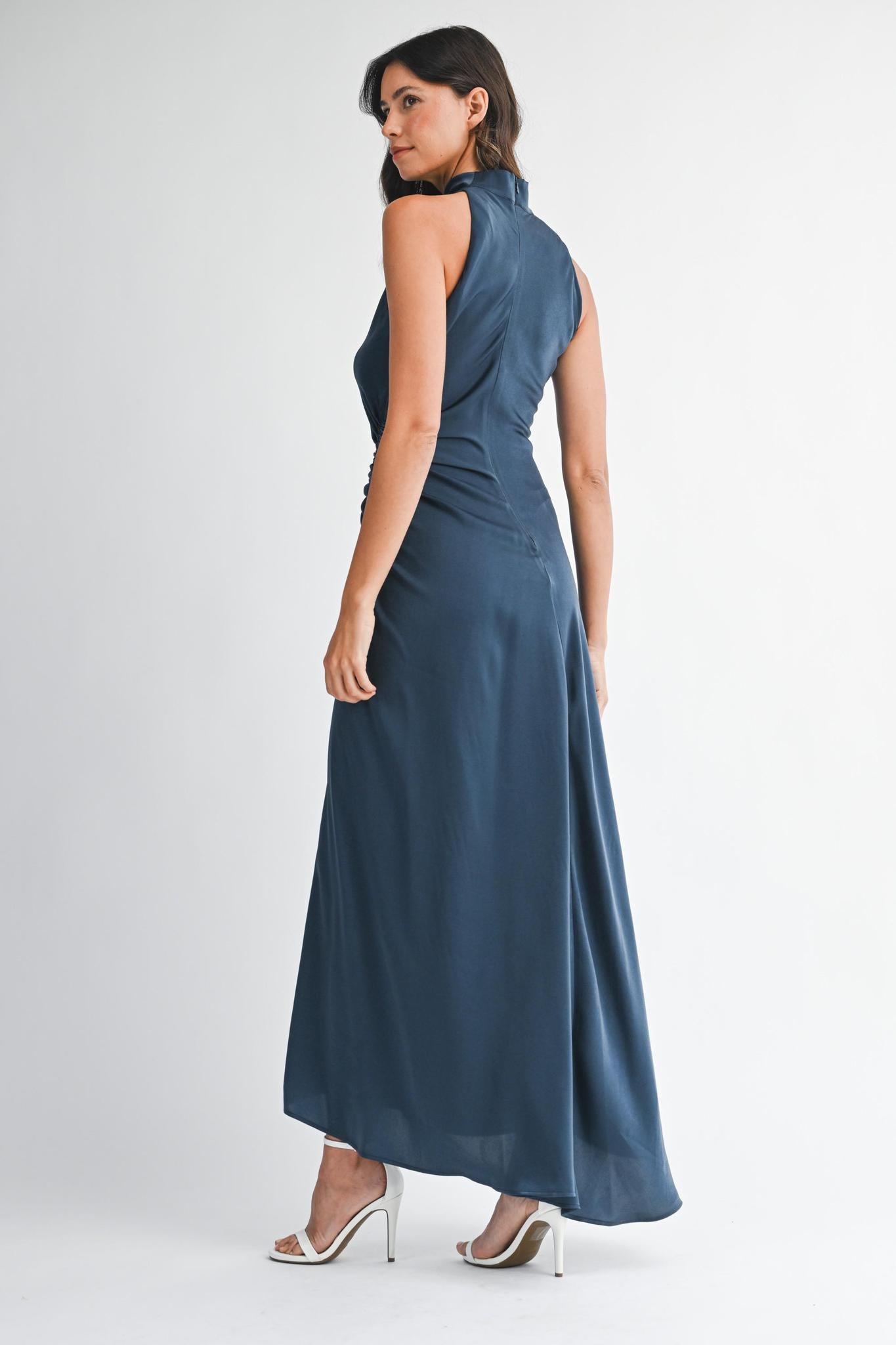 Satin Waist Shirring Dress 6151