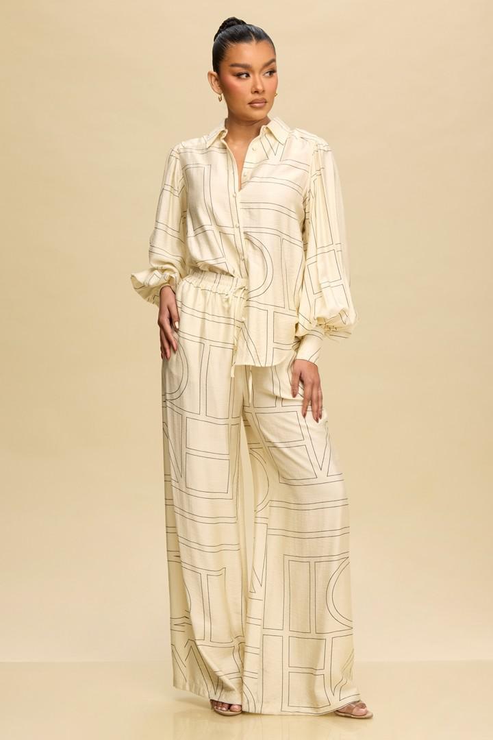 LINEAR ABSTRACT BLOUSE/PANT SET