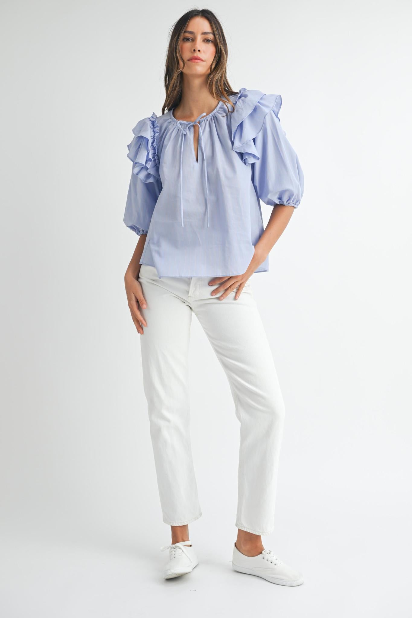 BLOUSE STRIPE RUFFLE 1496
