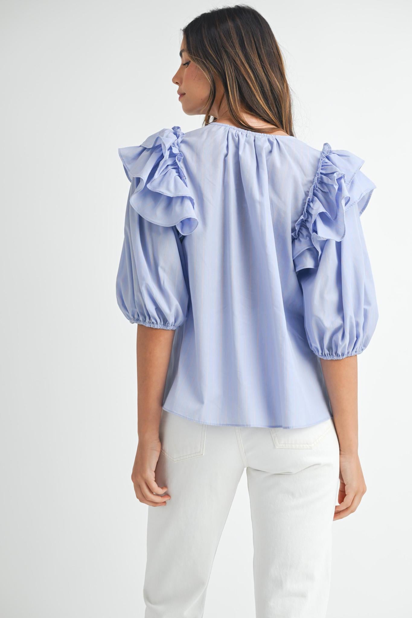 BLOUSE STRIPE RUFFLE 1496