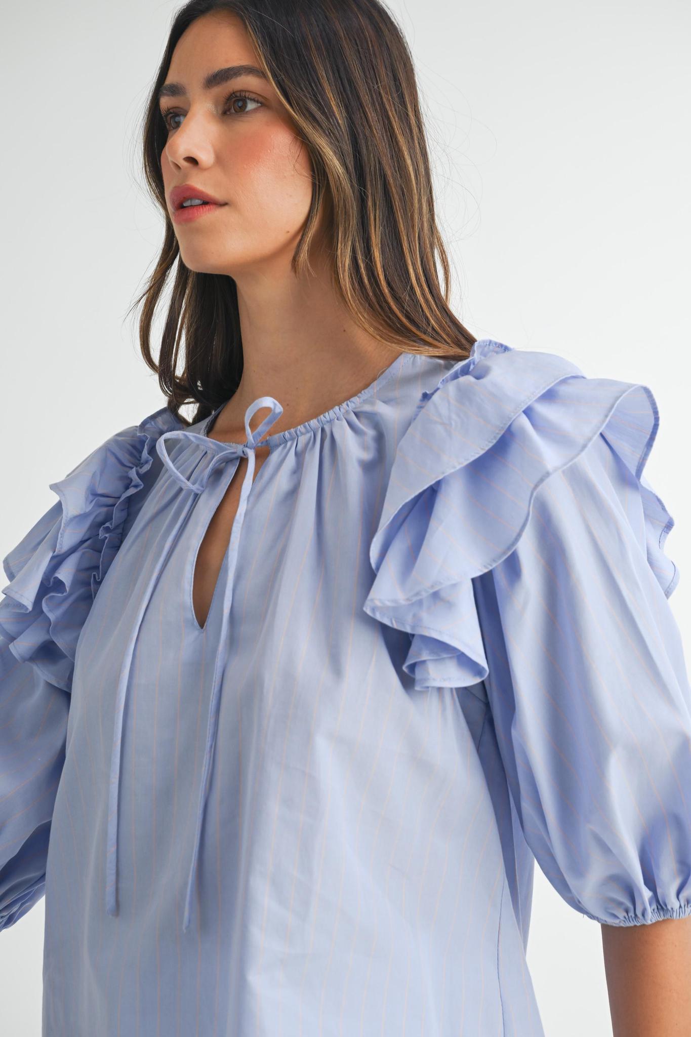 BLOUSE STRIPE RUFFLE 1496