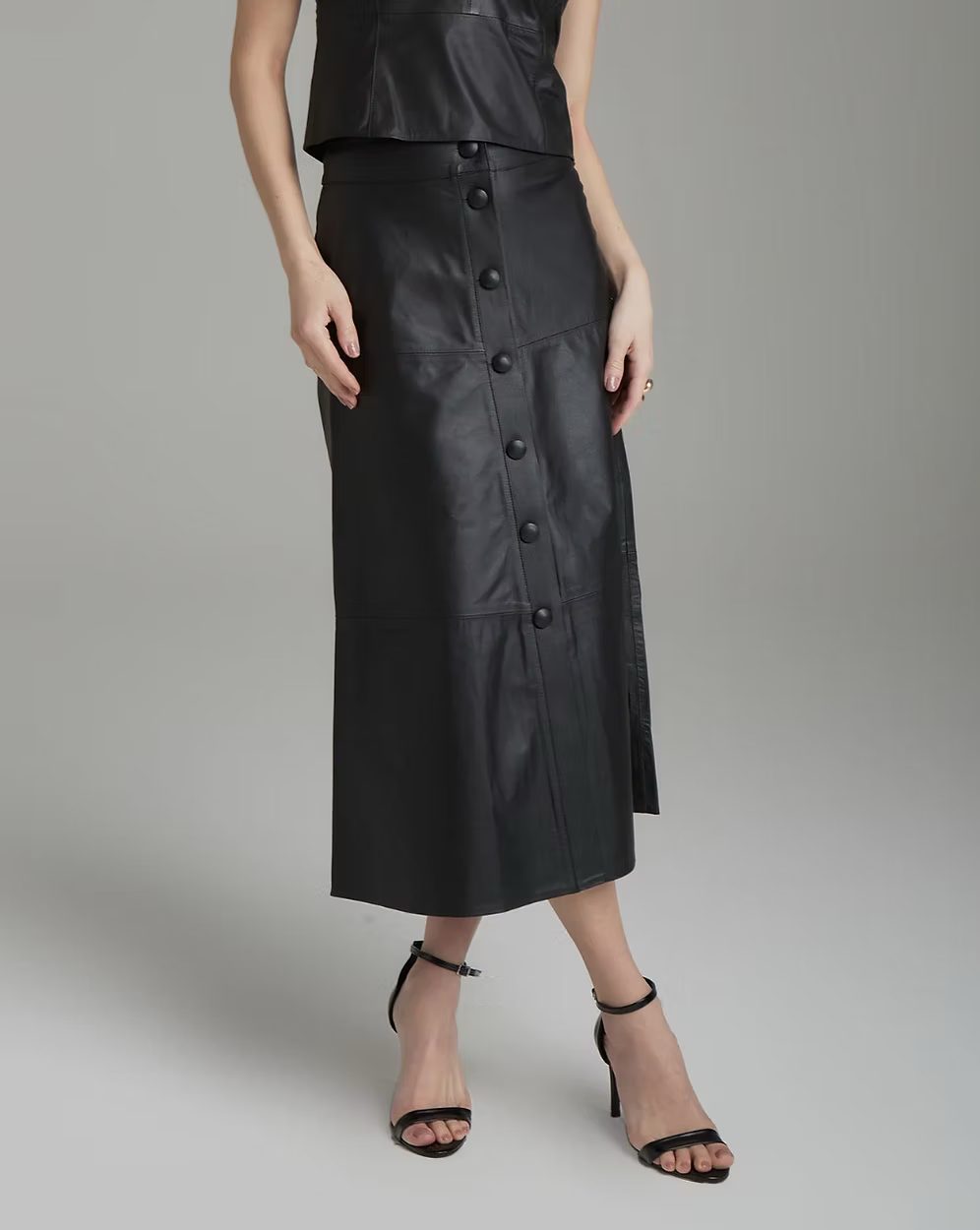 Midi Skirt Buttons Leather 1023