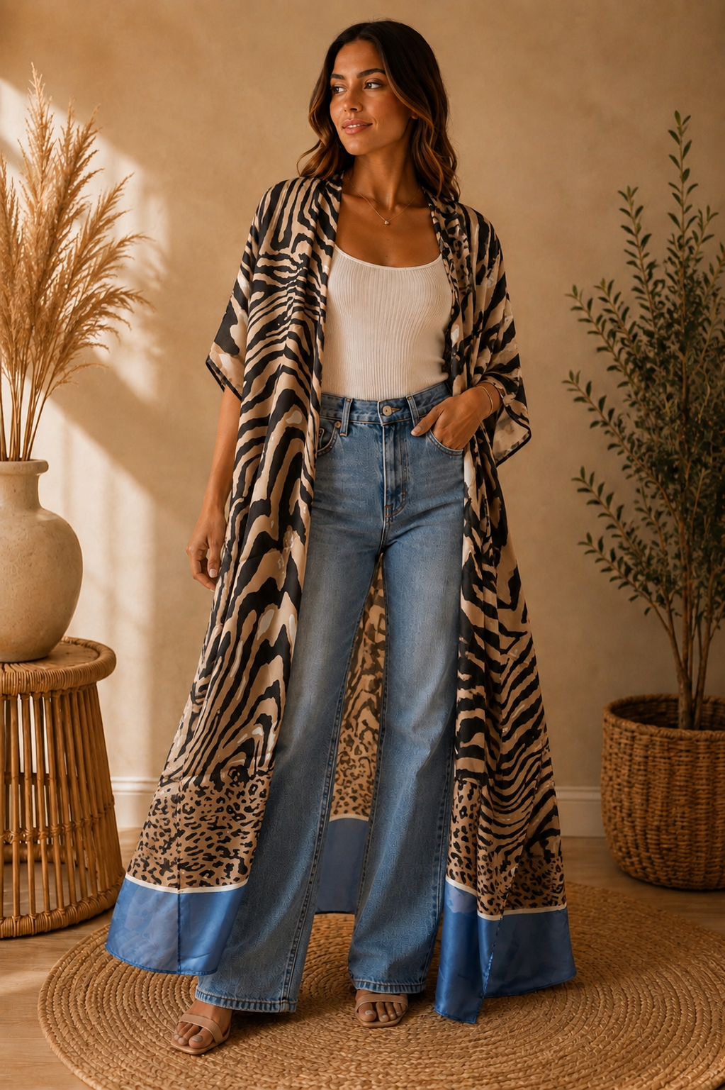 Cover Up Kimono in Brown