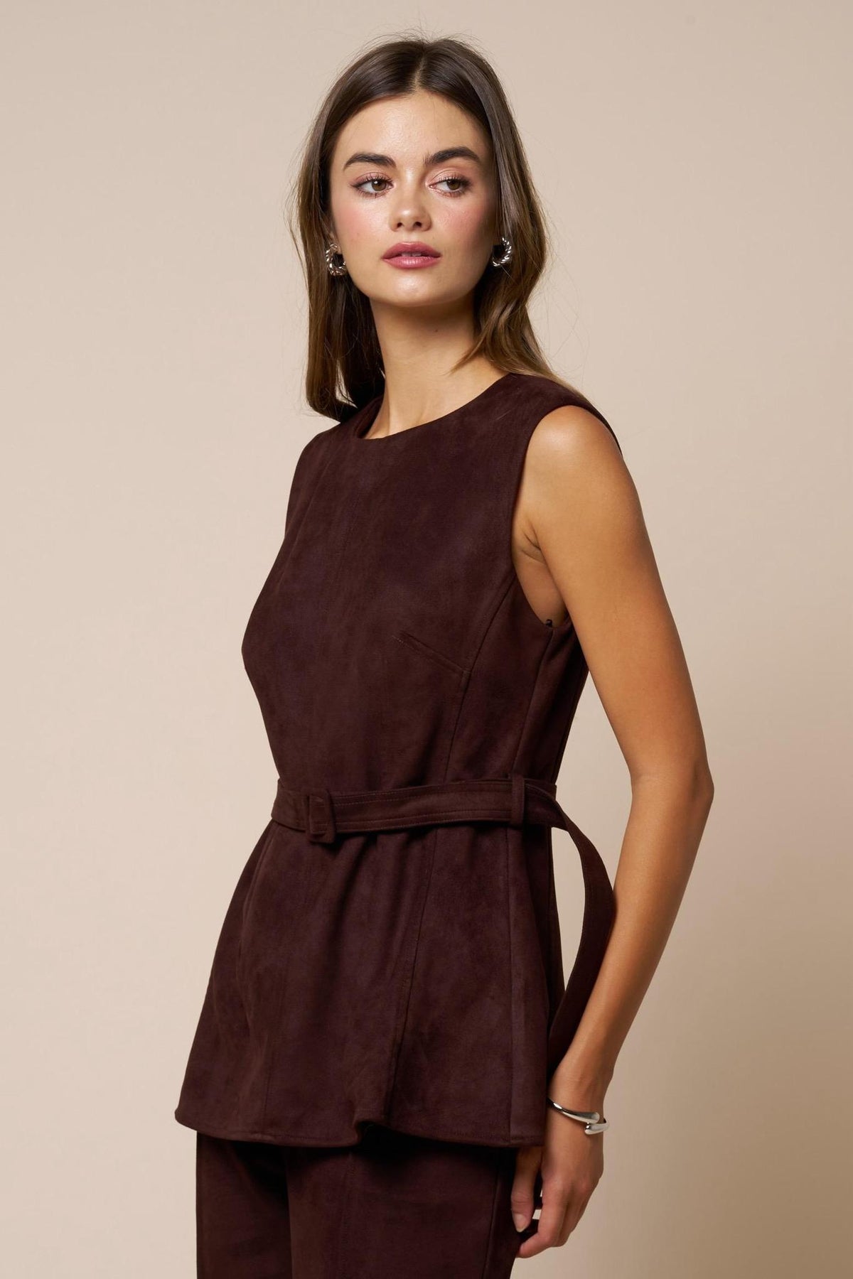 Belted Suede Peplum Top 6282
