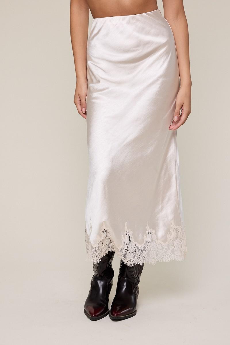 Satin Lace Midi Skirt 40094