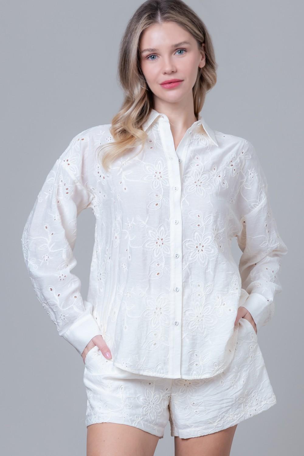 Embroidered Shirt/Short Set 77209