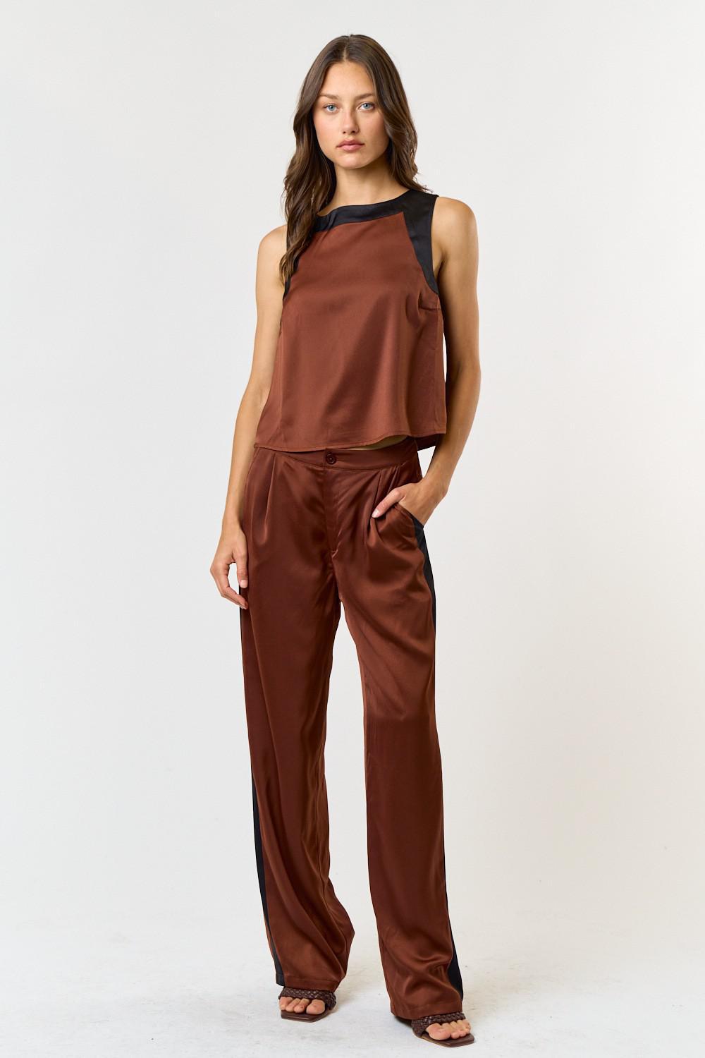 SATIN TOP AND WIDE LEG PANTS SET 4387